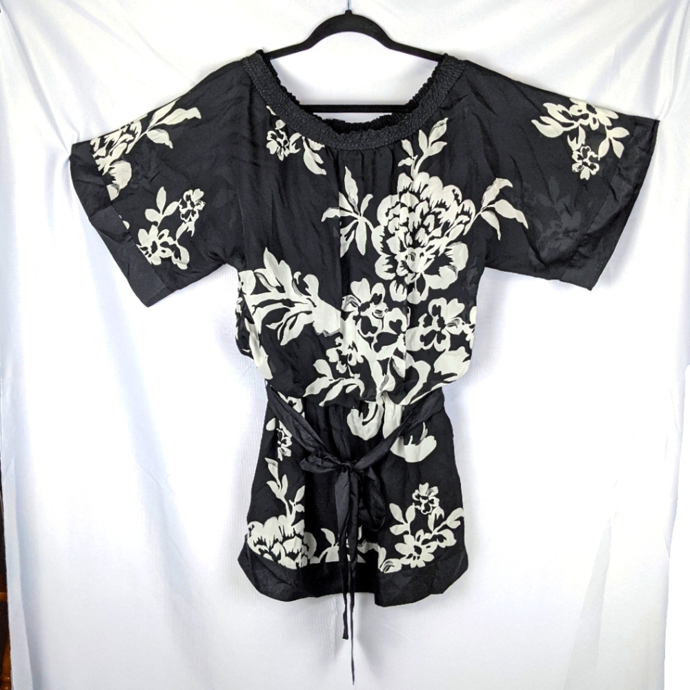 WHBM Black & White Silk Floral Top / Dress sz M